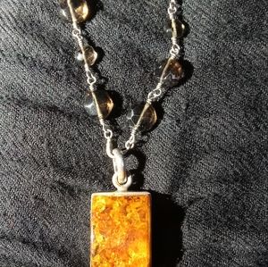 .925 Smokey Quartz Amber Necklace